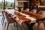 Masă dining din nuc cu rășină epoxidică albă - imagine 2