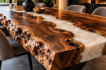 Masă dining din nuc cu rășină epoxidică albă - imagine 5